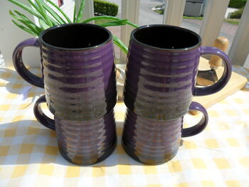 Set Of Four Reactive Glaze Brûlée Mugs In Black And Deep Purple, 3 of 8