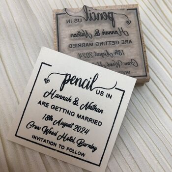 Pencil Us In Wedding Personalised Rubber Stamp, 2 of 2