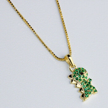 Gold Colour Sterling Silver Crystal Dinosaur Pendant Necklace, 4 of 6