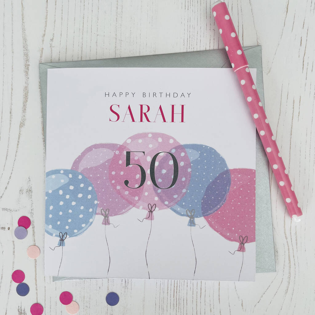 50th Birthday Balloons Personalised Card