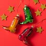 Set Of Three Cowboy Boots Christmas Baubles, thumbnail 4 of 6