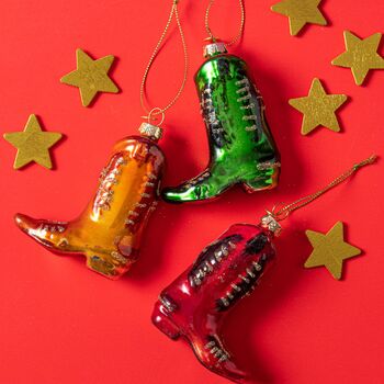 Set Of Three Cowboy Boots Christmas Baubles, 4 of 6