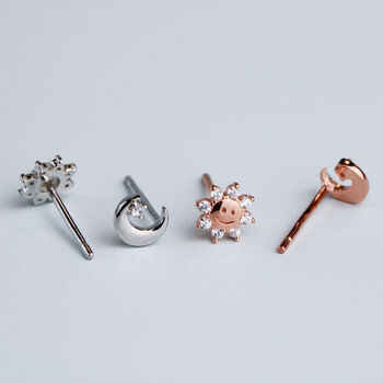 Sterling Silver Sun And Moon Stud Earrings, 3 of 7