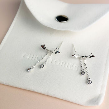 Sterling Silver Butterfly Chain Dangle Stud Earrings, 4 of 5