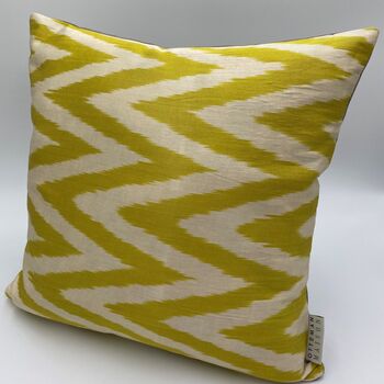 Square Ikat Silk Cushion Yellow Zigzag, 2 of 10
