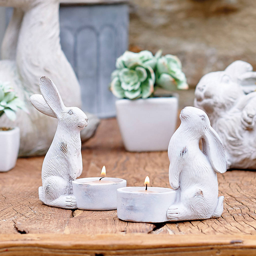 Pair Of Easter Rabbit Tealight Holders By Ella James