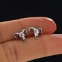 Sterling Silver Tiny Ram Skull Stud Earrings, thumbnail 1 of 10