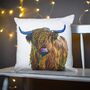 Highland Cow Colourful Pop Art Cushion, thumbnail 8 of 8