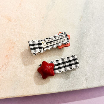 Glossy Gingham Stars Hair Clip Set, 2 of 2
