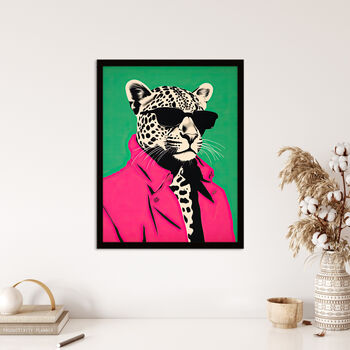 Fashion Cheetah I Fun Animal Green Pink Wall Art Print, 4 of 6