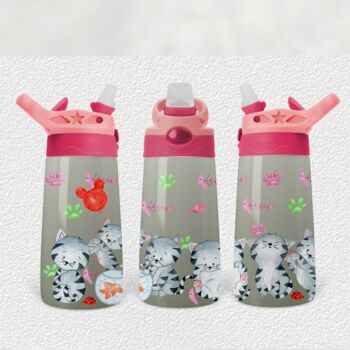 Cute Kittens Stainless Steel Flip Top Name Water Bottle, 3 of 9