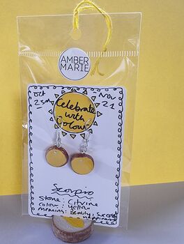 Round Yellow Scorpio Star Sign Stand Up Earring Gift, 5 of 12