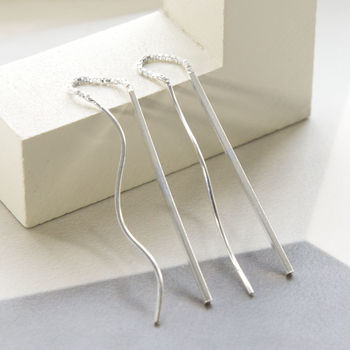 Sterling Silver Wave And Bar Threader Earrings, 3 of 4