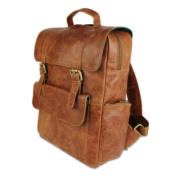 'Kingsley' Men's Leather Laptop Backpack In Tan, 8 of 12