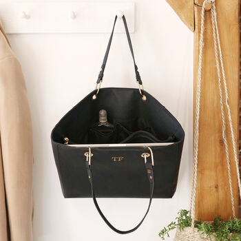 Personalised Large Black Vegan Leather Shopper Tote, 3 of 4