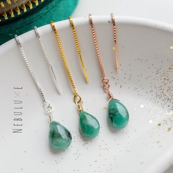 Emerald Threader Earrings, May Birthstone Gift, 5 of 9
