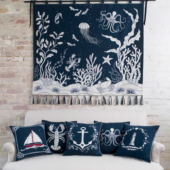 Navy Blue Wool Boat And Rope Cushion, 2 of 2