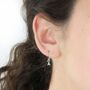 Open Hoop Stud Earrings With Alphabet Charms In Silver, thumbnail 3 of 7