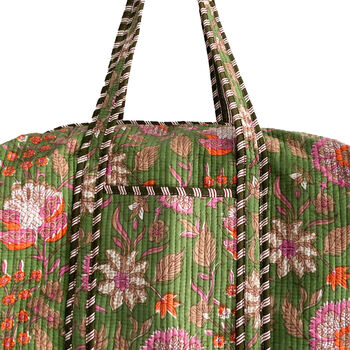 Green Floral Block Print Weekend Duffle Bag, 3 of 5