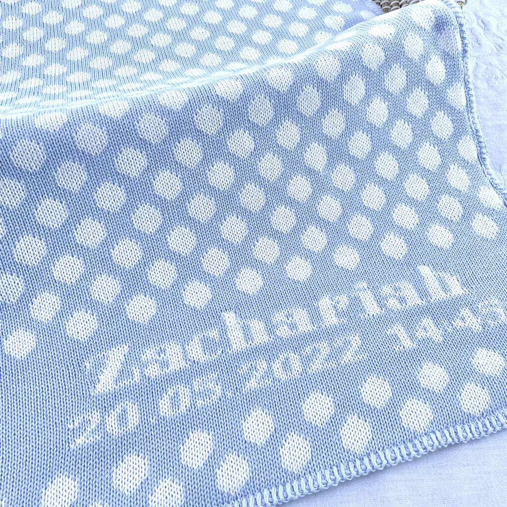 Personalised Knitted Spot Baby Blanket By Justine Louise