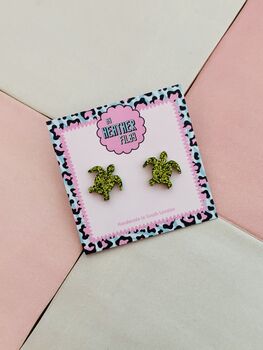 Green Turtle Glitter Studs / Sea Turtle Jewellery / Gift For Nature Lovers, 5 of 5