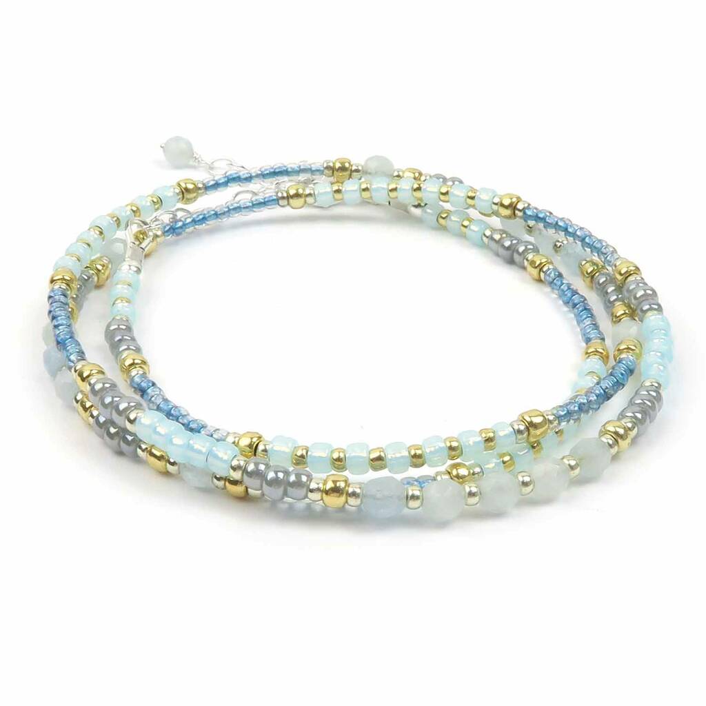 Aquamarine Beaded Wrap Bracelet By Wished For | notonthehighstreet.com