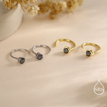 Sterling Silver Mystic Topaz Crystal Huggie Hoop Threader Earrings, 3 of 12