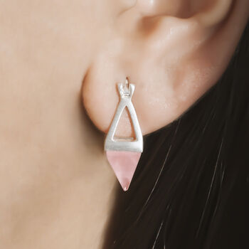 Rose Quartz Pyramid Rose/Gold Plated Silver Earrings, 6 of 7