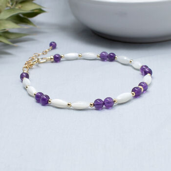 Amethyst Bracelet With Mother Of Pearl, February Birthstone Jewellery, 3 of 3