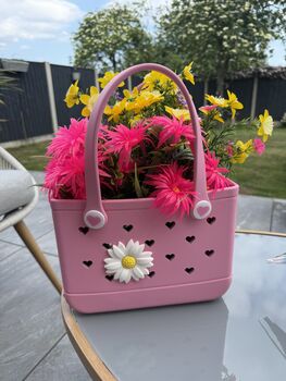 Cute Baby Pink ‘Hearts’ Crocstyle Beach Bag, 6 of 6