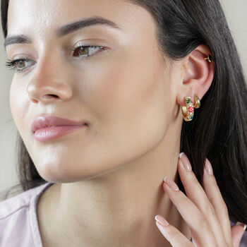 Pink Cloisonné Hoop Earrings In Gold Plating, 4 of 4