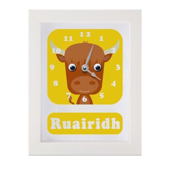 Personalised Children's Highland Cow Clock, 8 of 9