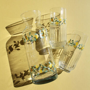 Hand Painted Limoncello Ribbed Highball Glasses Pair, 5 of 5