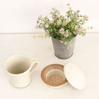 Vanilla Cream Ceramic Tea Cup With Lid And Strainer, 2 of 9