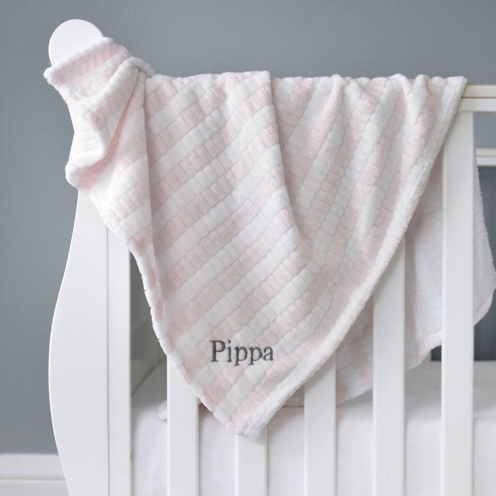 Personalised Soft Pink And White Jacquard Baby Blanket By A Type Of Design