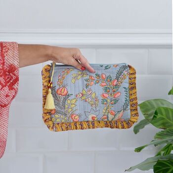 Coral Exotic Bouquet Quilted Make Up Bag, 3 of 4
