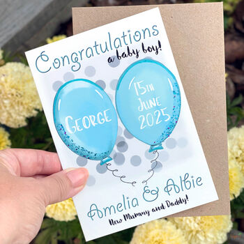 Personalised Balloons Congratulations New Baby Card, 5 of 12