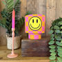 Smiley Face Pink Orange Check Portable Glow Lamp, thumbnail 1 of 6