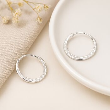 Hammered Sterling Silver Sleeper Hoop Earrings – 12mm, 5 of 12