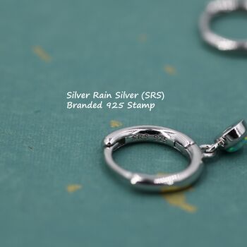 Sterling Silver Hoops With Tiny Dangling 3mm Green Opal, 8 of 12