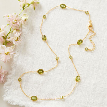 Green Peridot Pebble Gold Plated Silver Chain Necklace, 2 of 11