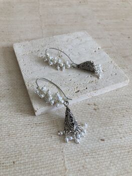 Oxidised Silver Pearl Jhumki Earrings, 3 of 4