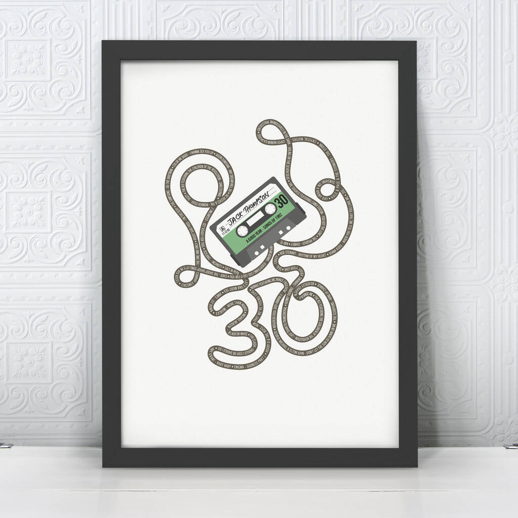 Personalised 30th Birthday Cassette Tape Print, 1 of 3