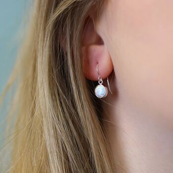 Sterling Silver White Opal Drop Earrings, 5 of 11