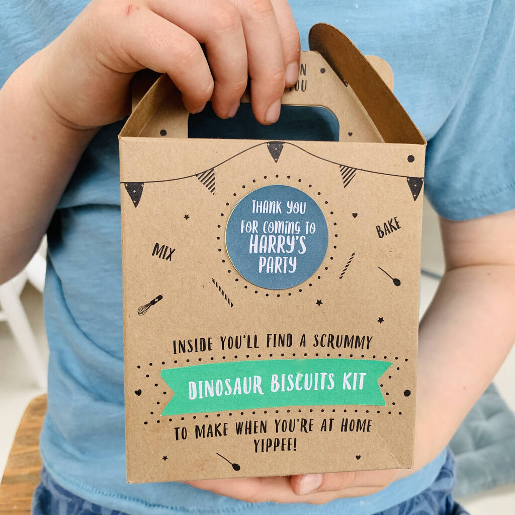 personalised dinosaur biscuit baking party bag by craft & crumb