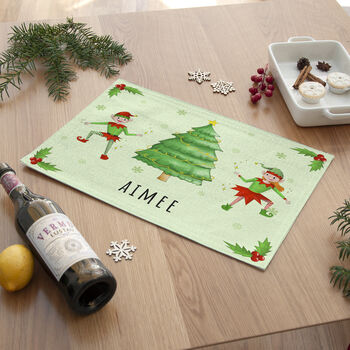 Personalised Playful Elves Placemat, 5 of 5