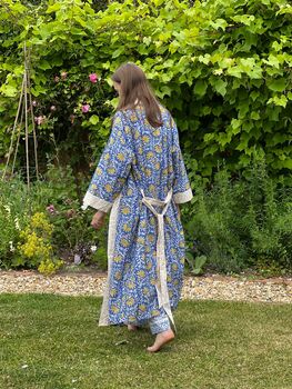 Long Kimono Jaipur Blue And Yellow Fabric, 4 of 4