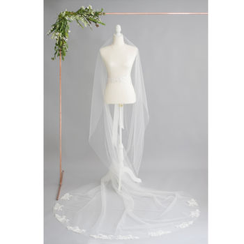 Lace Flower Motif Train Wedding Veil, 3 of 12