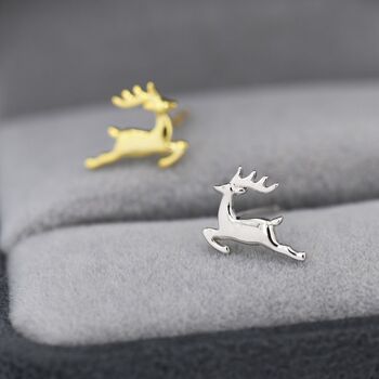 Sterling Silver Running Reindeer Stud Earrings, 2 of 12