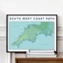 South West Coast Path Art Print With Tick List Map, thumbnail 1 of 10